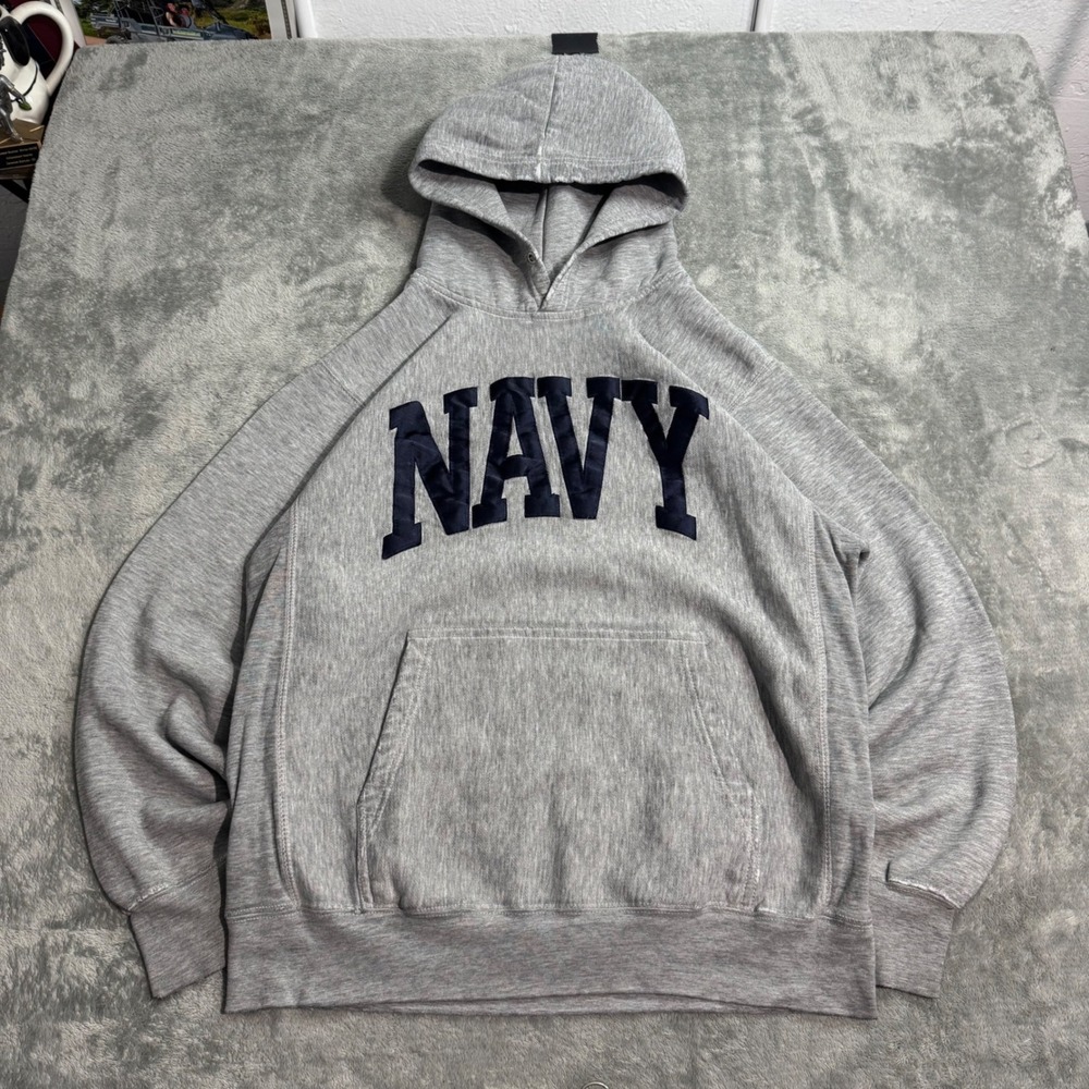 Vintage Pro-Weave US Navy Distressed Hoodie Gray Sweatshirt Mens XL